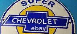 Vintage Chevrolet Sign Super Service Automobile Motors Gas Pump Porcelain Sign