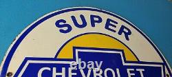 Vintage Chevrolet Sign Super Service Automobile Motors Gas Pump Porcelain Sign