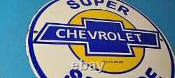 Vintage Chevrolet Sign Super Service Automobile Motors Gas Pump Porcelain Sign