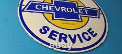 Vintage Chevrolet Sign Super Service Automobile Motors Gas Pump Porcelain Sign