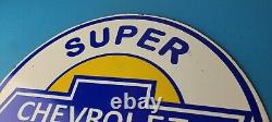 Vintage Chevrolet Sign Super Service Automobile Motors Gas Pump Porcelain Sign