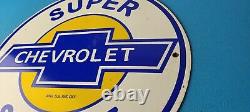 Vintage Chevrolet Sign Super Service Automobile Motors Gas Pump Porcelain Sign