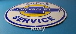 Vintage Chevrolet Sign Super Service Automobile Motors Gas Pump Porcelain Sign