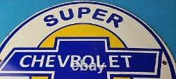 Vintage Chevrolet Sign Super Service Automobile Motors Gas Pump Porcelain Sign