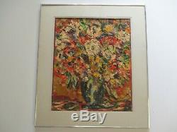 Vintage Chunky Oil Painting Modernist Still Life Floral Flowers Abstract 1970's