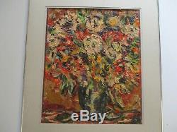 Vintage Chunky Oil Painting Modernist Still Life Floral Flowers Abstract 1970's