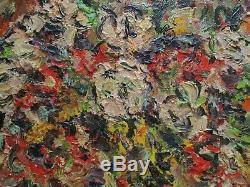 Vintage Chunky Oil Painting Modernist Still Life Floral Flowers Abstract 1970's