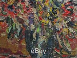 Vintage Chunky Oil Painting Modernist Still Life Floral Flowers Abstract 1970's