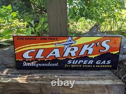 Vintage Clark's Aero Super Gas Porcelain Gas Station Pump Gasoline Sign 15 X 5