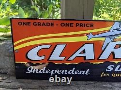 Vintage Clark's Aero Super Gas Porcelain Gas Station Pump Gasoline Sign 15 X 5