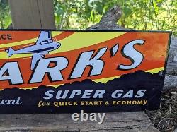 Vintage Clark's Aero Super Gas Porcelain Gas Station Pump Gasoline Sign 15 X 5