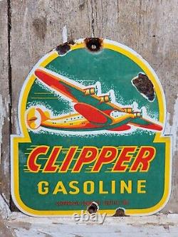 Vintage Clipper Gasoline Sign Old Porcelain Sign Gas Station Service Airplane