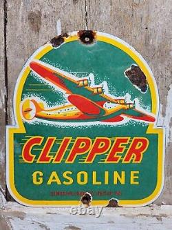 Vintage Clipper Gasoline Sign Old Porcelain Sign Gas Station Service Airplane