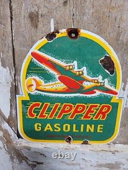 Vintage Clipper Gasoline Sign Old Porcelain Sign Gas Station Service Airplane