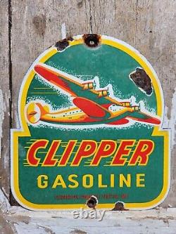 Vintage Clipper Gasoline Sign Old Porcelain Sign Gas Station Service Airplane