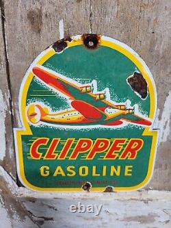 Vintage Clipper Gasoline Sign Old Porcelain Sign Gas Station Service Airplane