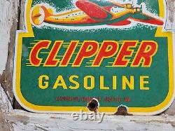 Vintage Clipper Gasoline Sign Old Porcelain Sign Gas Station Service Airplane