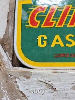Vintage Clipper Gasoline Sign Old Porcelain Sign Gas Station Service Airplane