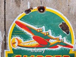 Vintage Clipper Gasoline Sign Old Porcelain Sign Gas Station Service Airplane