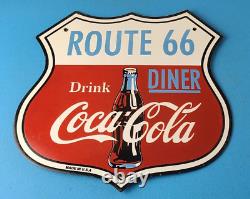 Vintage Coca Cola Diner Sign Route 66 Gas Oil Pump Restaurant Porcelain Sign