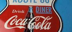 Vintage Coca Cola Diner Sign Route 66 Gas Oil Pump Restaurant Porcelain Sign