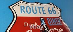 Vintage Coca Cola Diner Sign Route 66 Gas Oil Pump Restaurant Porcelain Sign