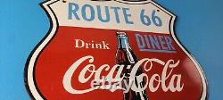 Vintage Coca Cola Diner Sign Route 66 Gas Oil Pump Restaurant Porcelain Sign