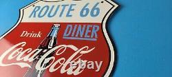 Vintage Coca Cola Diner Sign Route 66 Gas Oil Pump Restaurant Porcelain Sign