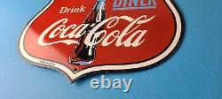 Vintage Coca Cola Diner Sign Route 66 Gas Oil Pump Restaurant Porcelain Sign