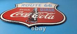 Vintage Coca Cola Diner Sign Route 66 Gas Oil Pump Restaurant Porcelain Sign