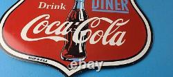 Vintage Coca Cola Diner Sign Route 66 Gas Oil Pump Restaurant Porcelain Sign