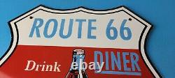 Vintage Coca Cola Diner Sign Route 66 Gas Oil Pump Restaurant Porcelain Sign