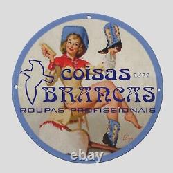 Vintage Coisas Brancas 1841 Oil Porcelain Gas Pump Sign