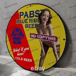 Vintage Cold Beer Pabst Gasoline Porcelain Sign Gas Oil Petroleum Motor Pump