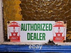 Vintage Coleman Sign Camping Oil Lantern Lamp Cabin Sport Goods Porcelain Sign