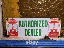 Vintage Coleman Sign Camping Oil Lantern Lamp Cabin Sport Goods Porcelain Sign