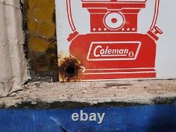Vintage Coleman Sign Camping Oil Lantern Lamp Cabin Sport Goods Porcelain Sign