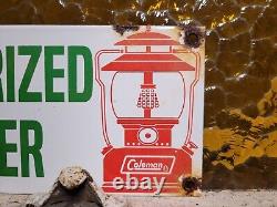 Vintage Coleman Sign Camping Oil Lantern Lamp Cabin Sport Goods Porcelain Sign