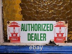 Vintage Coleman Sign Camping Oil Lantern Lamp Cabin Sport Goods Porcelain Sign
