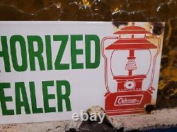 Vintage Coleman Sign Camping Oil Lantern Lamp Cabin Sport Goods Porcelain Sign