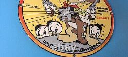 Vintage Colt Fire Arms Sign Donald Duck Revolvers Pistols Guns Gas Pump Sign