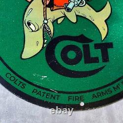Vintage Colt Firearm Porcelain Sign Gasoline Oil Felix The Cat Ammo Service Pump