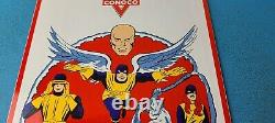 Vintage Conoco Gasoline Porcelain Sign X-Men Marvel Comics Group Gas Pump Sign