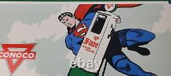 Vintage Conoco Gasoline Sign Superman Comics Porcelain Gas Pump Sign
