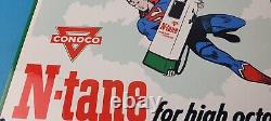 Vintage Conoco Gasoline Sign Superman Comics Porcelain Gas Pump Sign