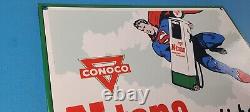 Vintage Conoco Gasoline Sign Superman Comics Porcelain Gas Pump Sign