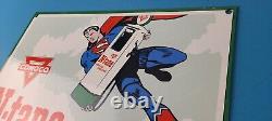 Vintage Conoco Gasoline Sign Superman Comics Porcelain Gas Pump Sign