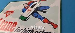 Vintage Conoco Gasoline Sign Superman Comics Porcelain Gas Pump Sign