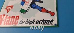 Vintage Conoco Gasoline Sign Superman Comics Porcelain Gas Pump Sign