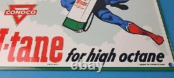 Vintage Conoco Gasoline Sign Superman Comics Porcelain Gas Pump Sign